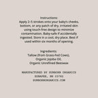 Baby Balm | 3 Natural Ingredient Moisturizing Stick for Eczema Relief, Sensitive Skin & Diaper Rash | Grass-Fed Tallow, Organic Jojoba & Beeswax | Lab Tested Baby-Safe, Made in USA