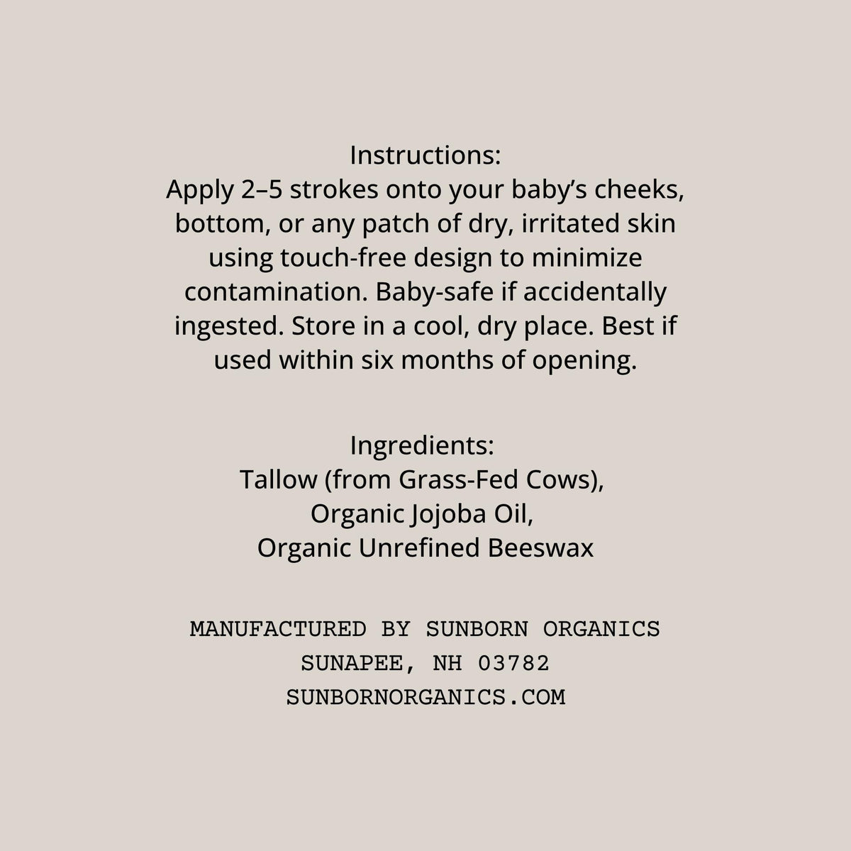 Baby Balm | 3 Natural Ingredient Moisturizing Stick for Eczema Relief, Sensitive Skin & Diaper Rash | Grass-Fed Tallow, Organic Jojoba & Beeswax | Lab Tested Baby-Safe, Made in USA