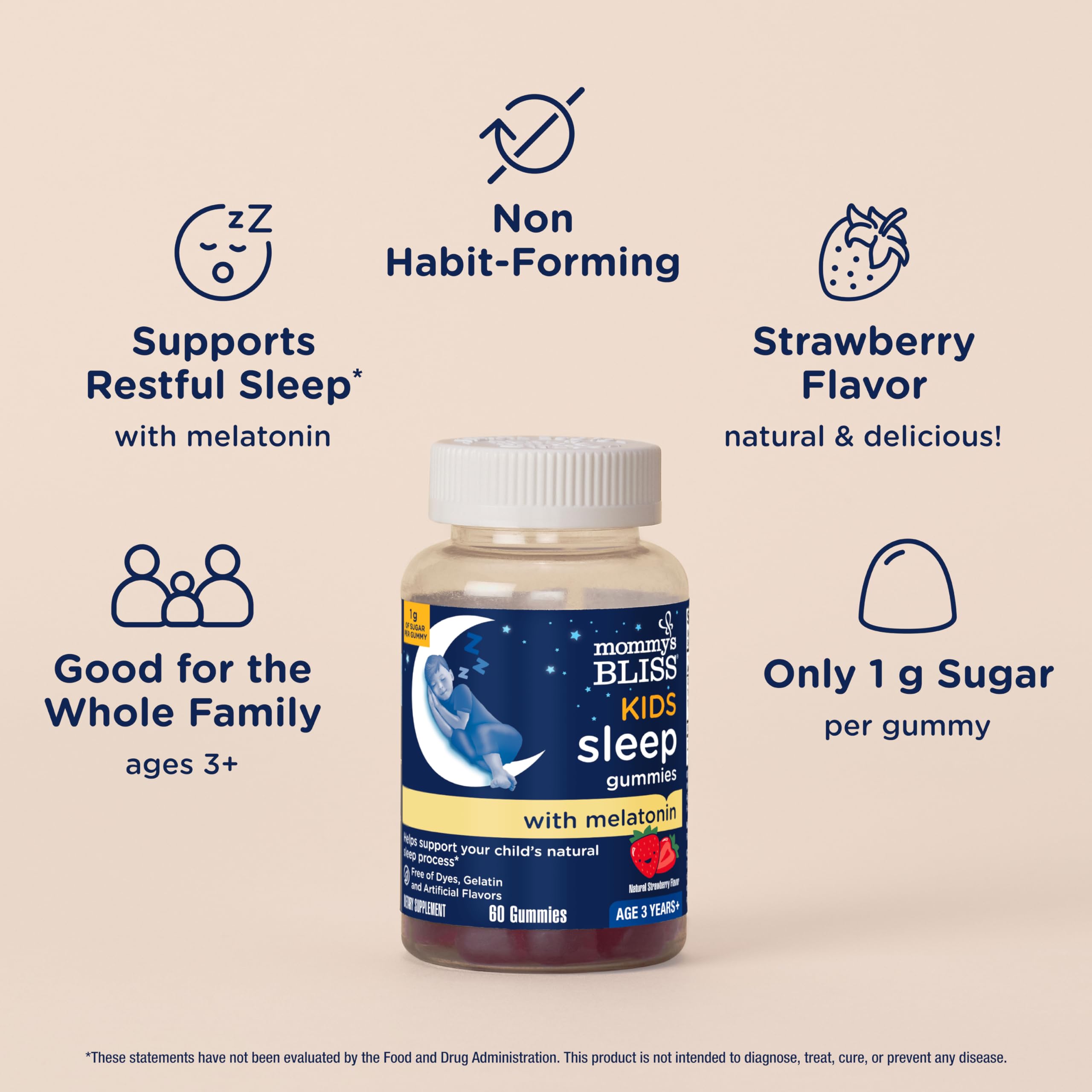 Mommy's Bliss Kids Sleep Support Melatonin Gummies, Strawberry Flavor 60ct