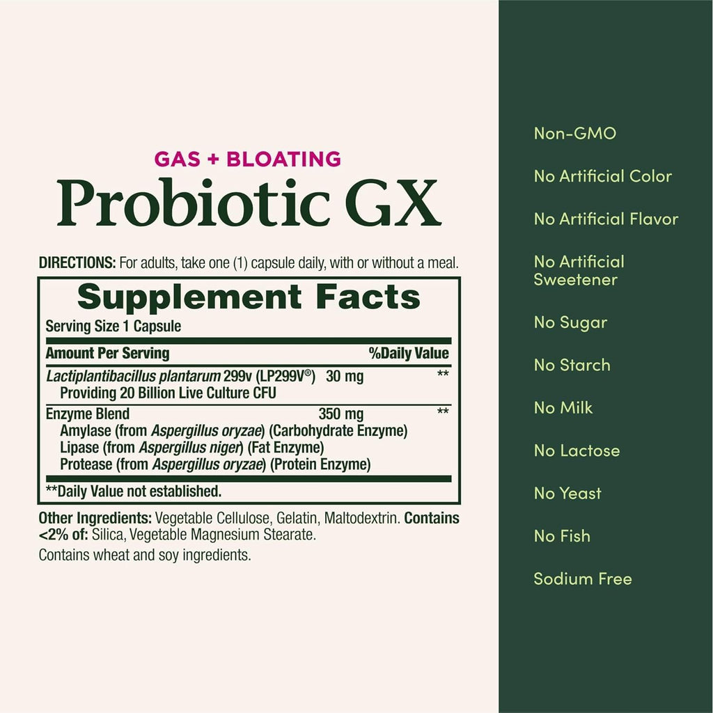 Buy now Nature's Bounty Probiotic GX, Helps with Occasional Gas and Bloating, Dietary Supplement, Digestive Health, 25 Capsules at indiglob india