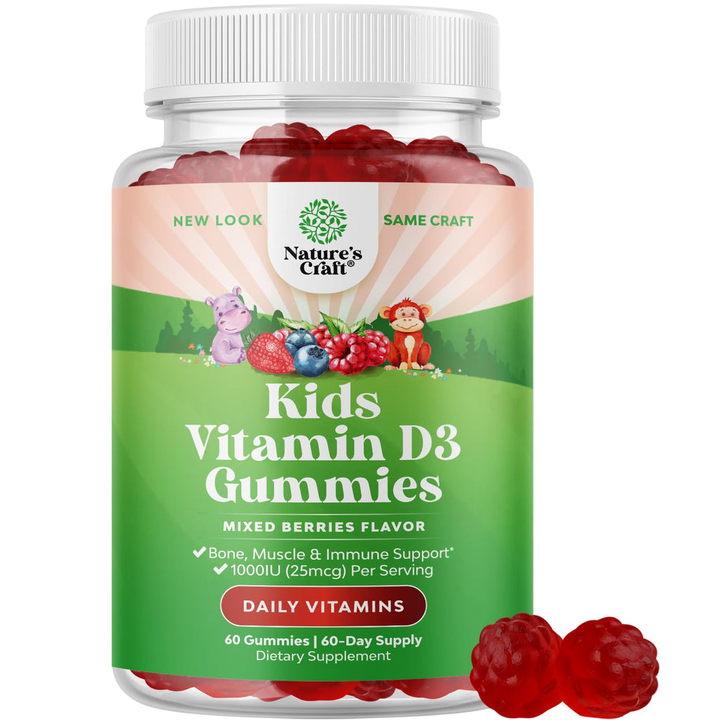 Vitamin D3 Gummies for Kids - Bone Development & Immune Support - 60 Count