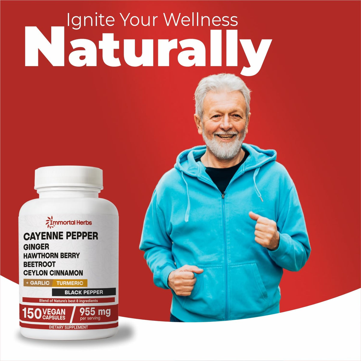 Cayenne Pepper Capsules w/Garlic, Ginger, Hawthorn, Turmeric, Cinnamon, Beet Root and Black Pepper Extract, 150 Cayenne Capsules, Non-GMO & Gluten Free Capsaicin Supplement