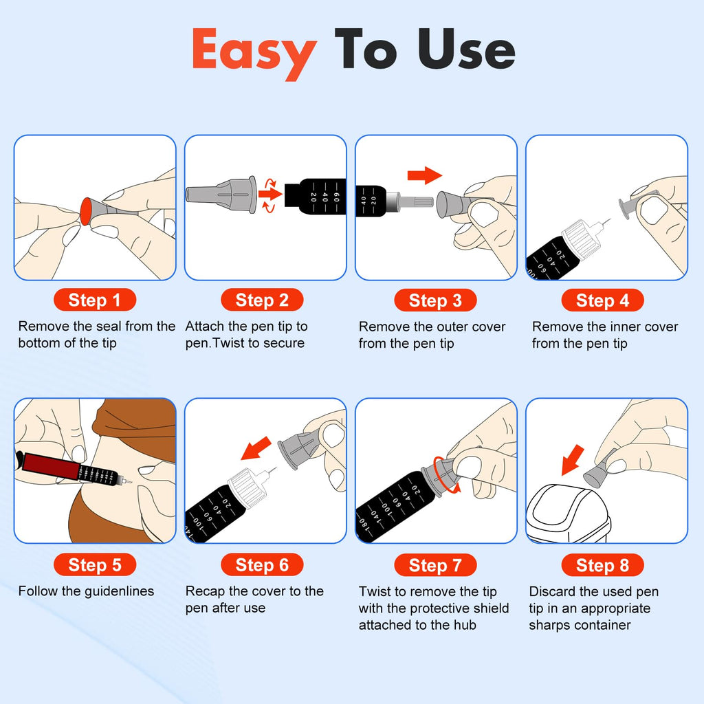 Pen Tips 32G x 5mm(3/16") ，Universal Fit, Sterile，Ultra-Thin Wall Technology. Comfortable and Precise，100 Count