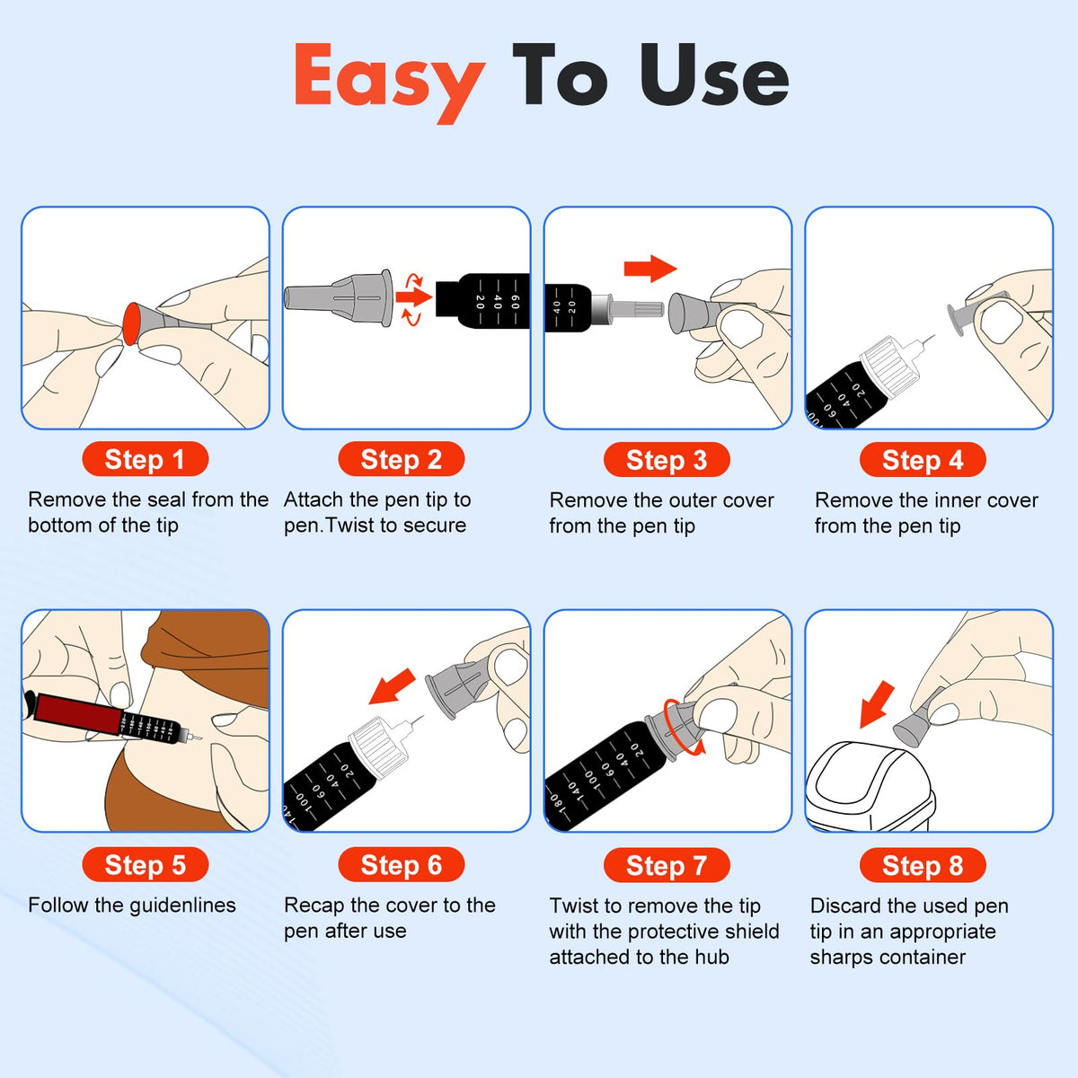 Pen Tips 32G x 5mm(3/16") ，Universal Fit, Sterile，Ultra-Thin Wall Technology. Comfortable and Precise，100 Count