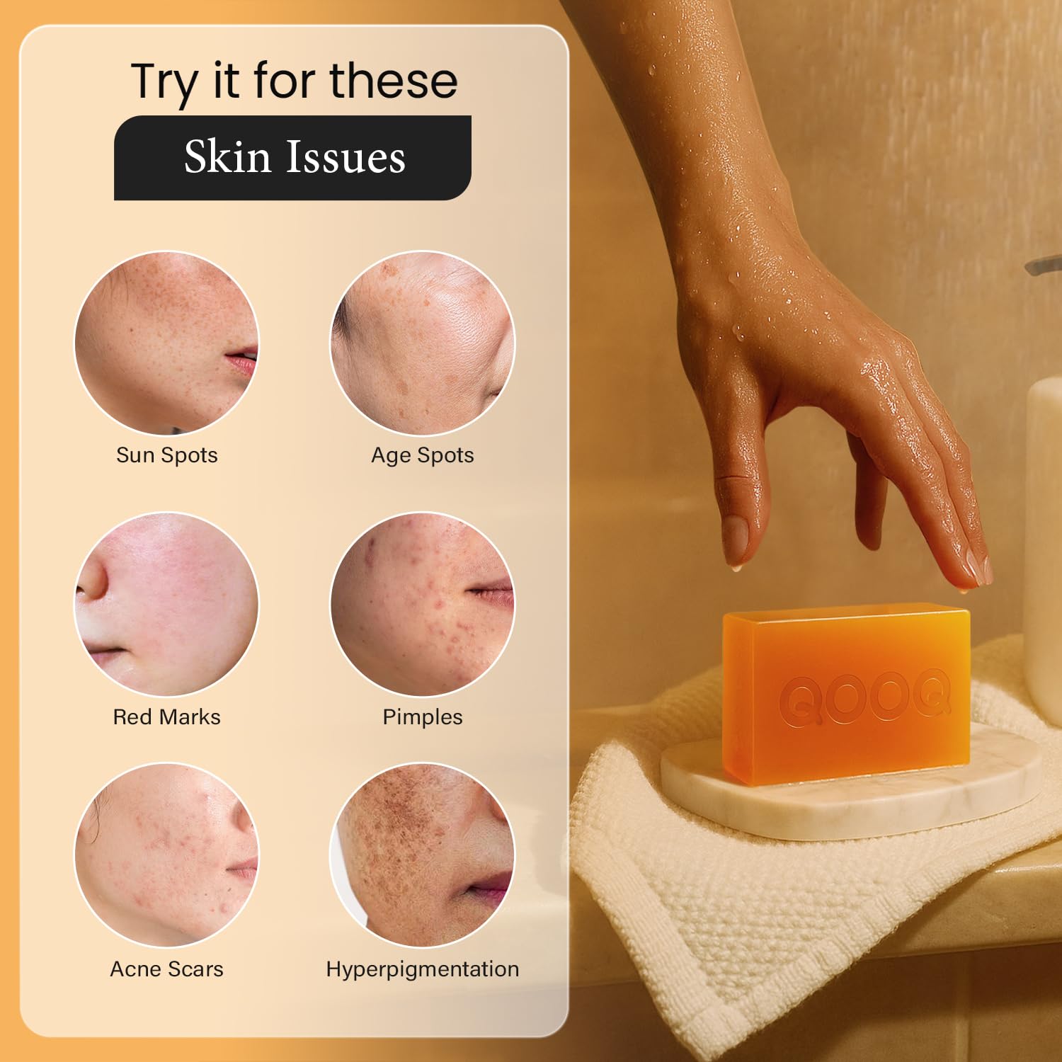 QOOQ Turmeric Kojic Acid Soap for Dark Spot Remover - Facial Cleansing Bar | Vitamin C, Retinol, Collagen, Vitamin E, Glycerin,Shea Butter & Castile Olive Oil – Soap for Women and Men Gifts(120g x 2)