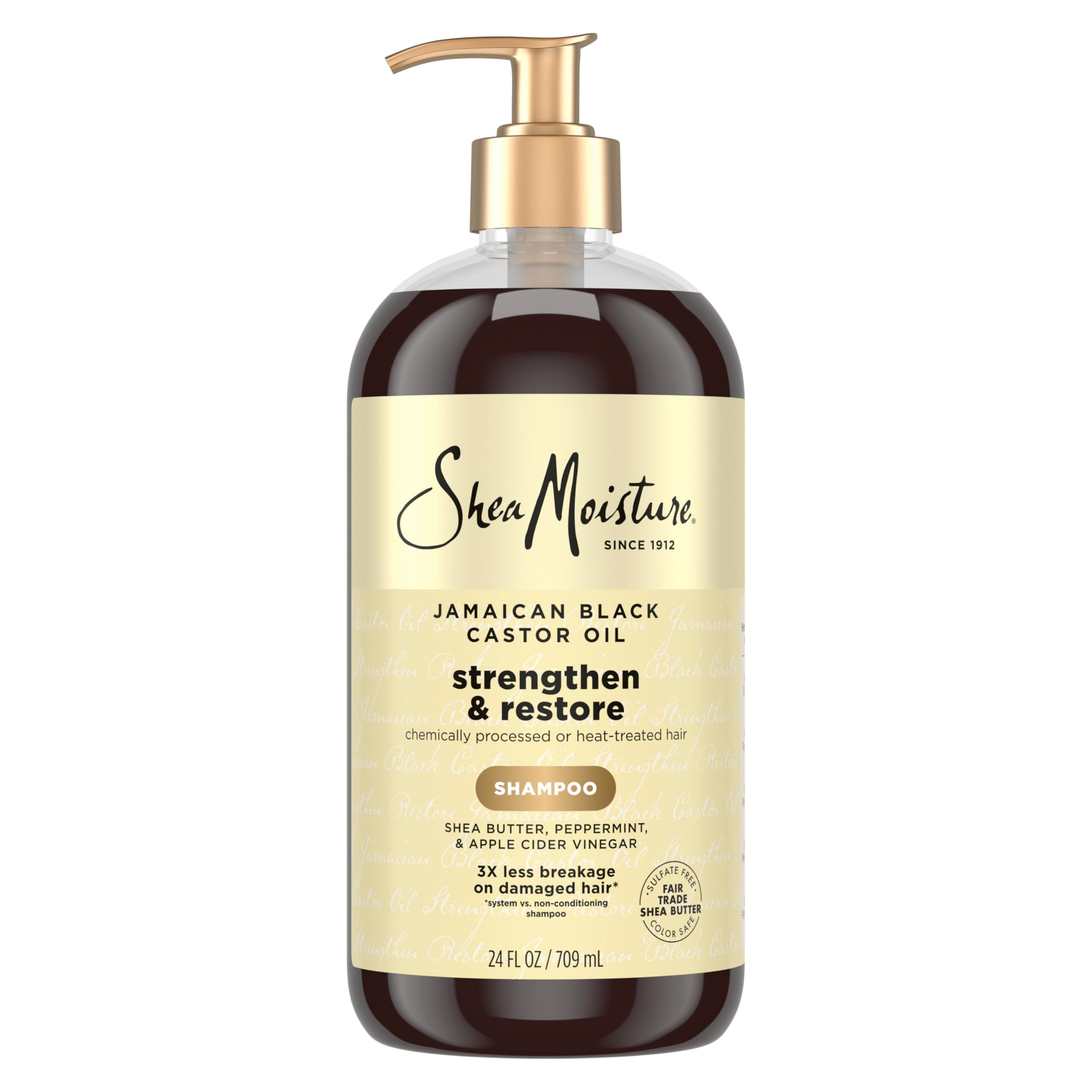 Shea Moisture Strengthen and Restore Shampoo for Damaged Hair 100% Pure Jamaican Black Castor Oil Cleanse and Nourish 13 oz | For damaged hair - remove build up, strengthen, and restore hair with Shea Butter, Peppermint, and Apple Cider Vinegar.