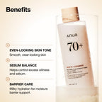 Anua Rice 70 Glow Milky Toner, Glass & Dewy Skin, Hydrating & Barrier Care, Rice Water, Niacinamide, Ceramides, All Skin Types, Fragrance-Free, Non Comedogenic, Korean Skincare, 8.45 fl.oz.