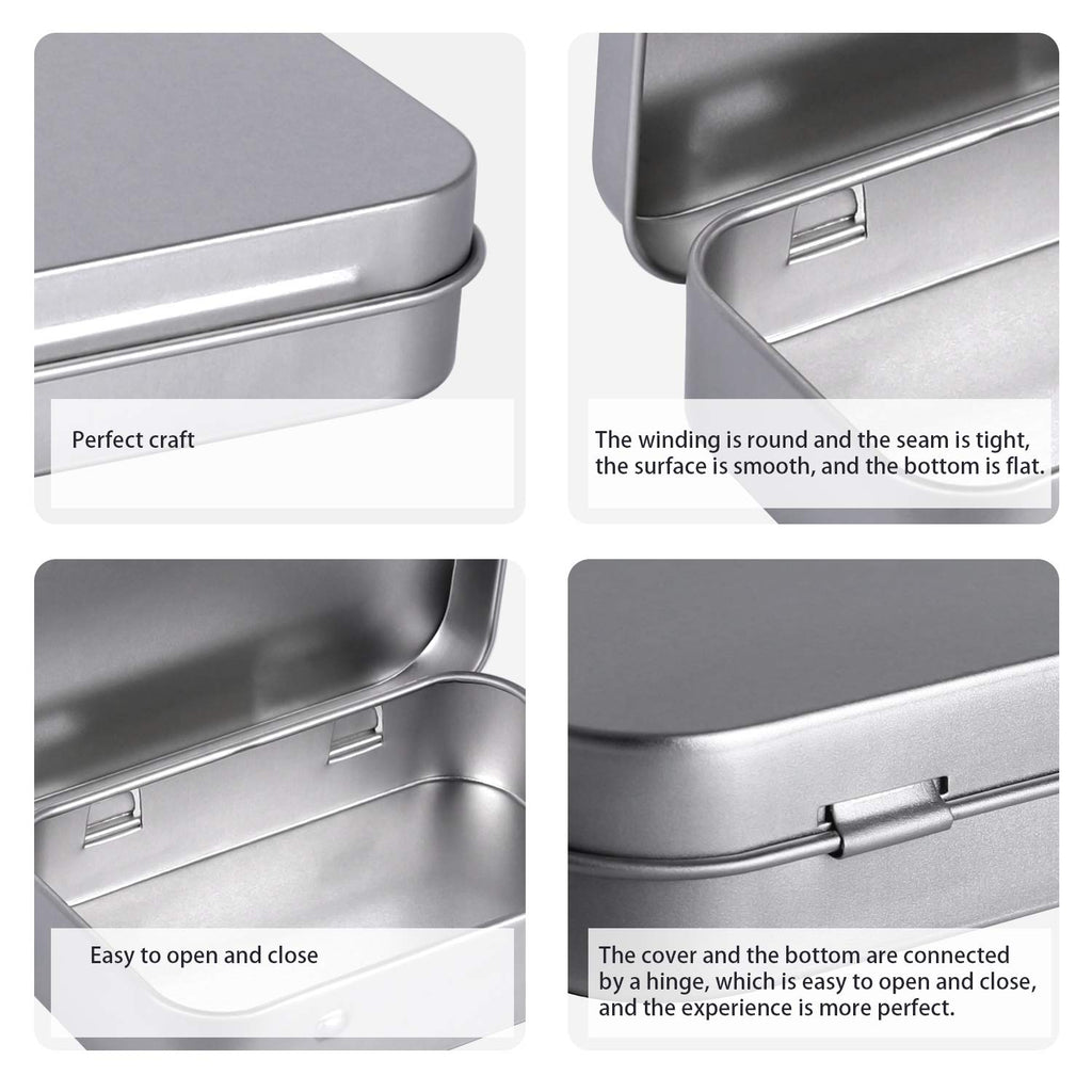 Tamicy Metal Rectangular Empty Hinged Tins, Pack of 40, Silver