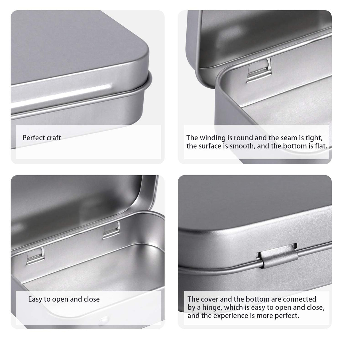 Tamicy Metal Rectangular Empty Hinged Tins, Pack of 40, Silver