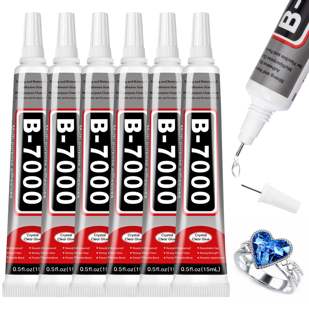 6 PCS 15ml B7000 Rhinestone Glue Clear for Bedazzling with Precision Tip