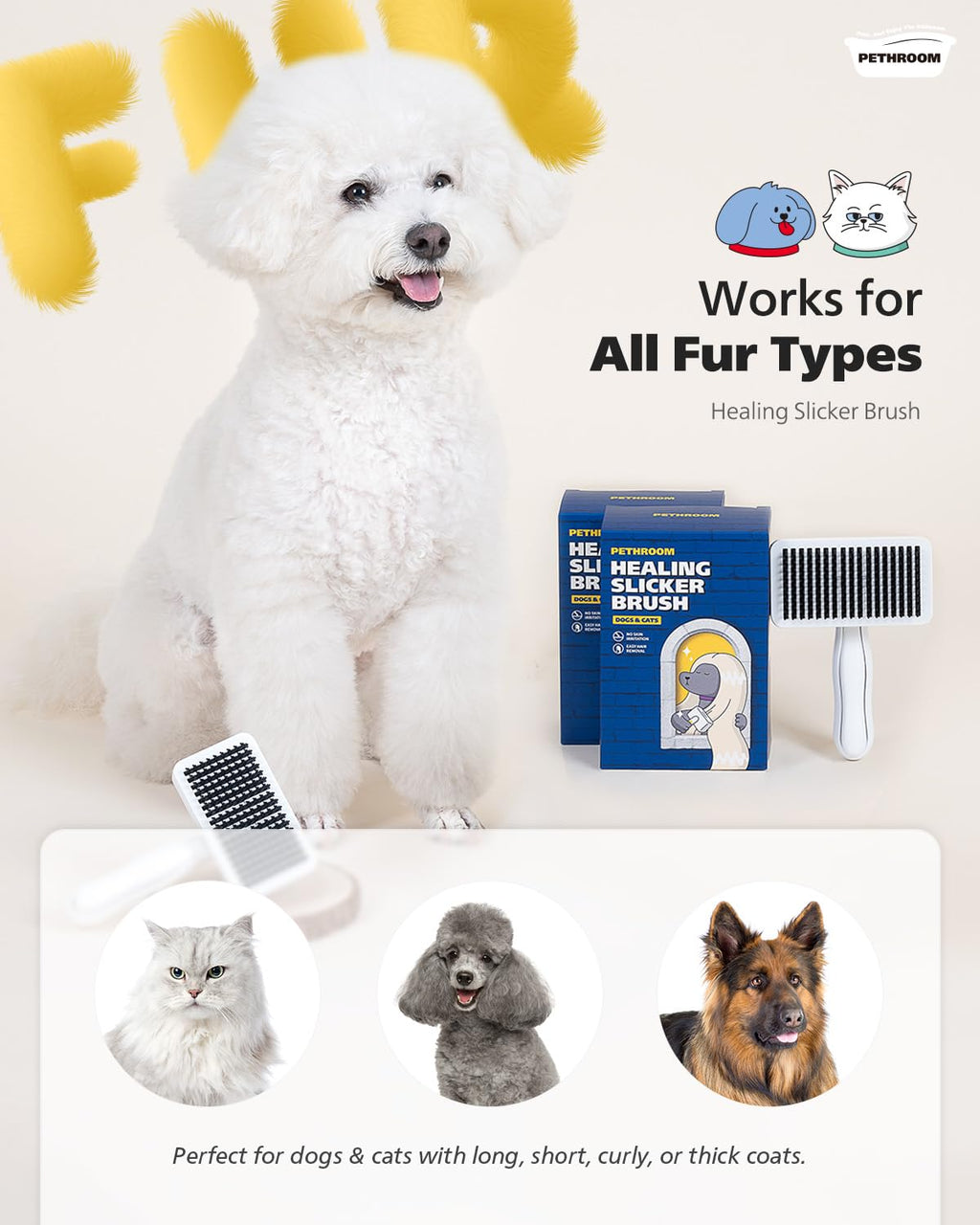 PETHROOM Self-Cleaning Slicker Brush for Dogs & Cats