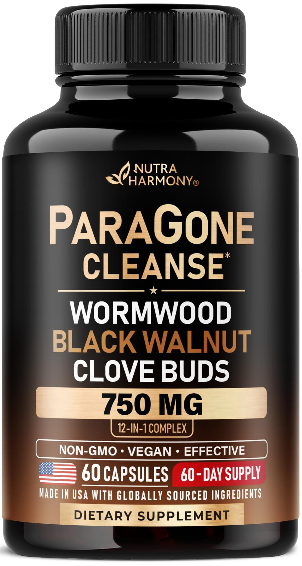 Wormwood, Black Walnut, Clove - Cleanse, Detox & Gut Flora Support - 60Caps