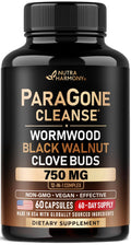 Wormwood, Black Walnut, Clove - Cleanse, Detox & Gut Flora Support - 60Caps