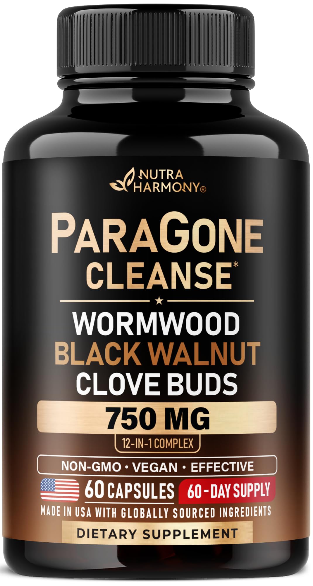 Wormwood, Black Walnut, Clove - Cleanse, Detox & Gut Flora Support - 60Caps