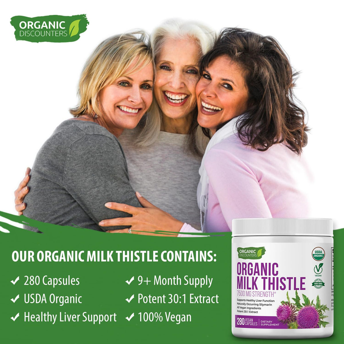 USDA Organic Milk Thistle 30:1 Extract Capsules, 280 Vegan Capsules, Rich in Silymarin Flavonoids, Liver Cleanse and Liver Detox Support, Standardized 30X Extract, Made in the USA