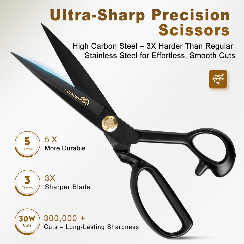 10 Inch Fabric Scissors, High Carbon Steel, Black