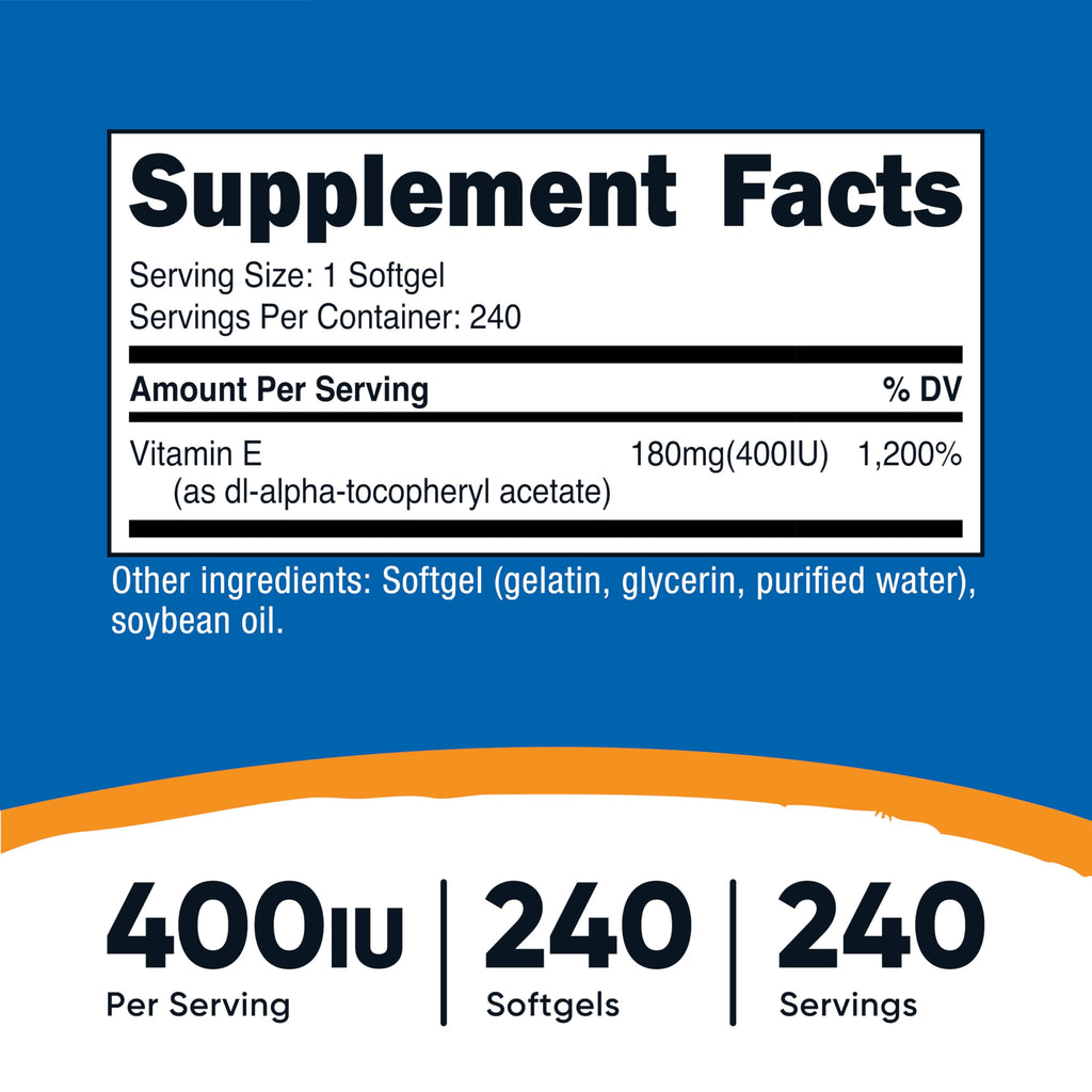 Nutricost Vitamin E 400 IU, 240 Softgel Capsules - Gluten Free, Non-GMO