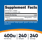 Nutricost Vitamin E 400 IU, 240 Softgel Capsules - Gluten Free, Non-GMO