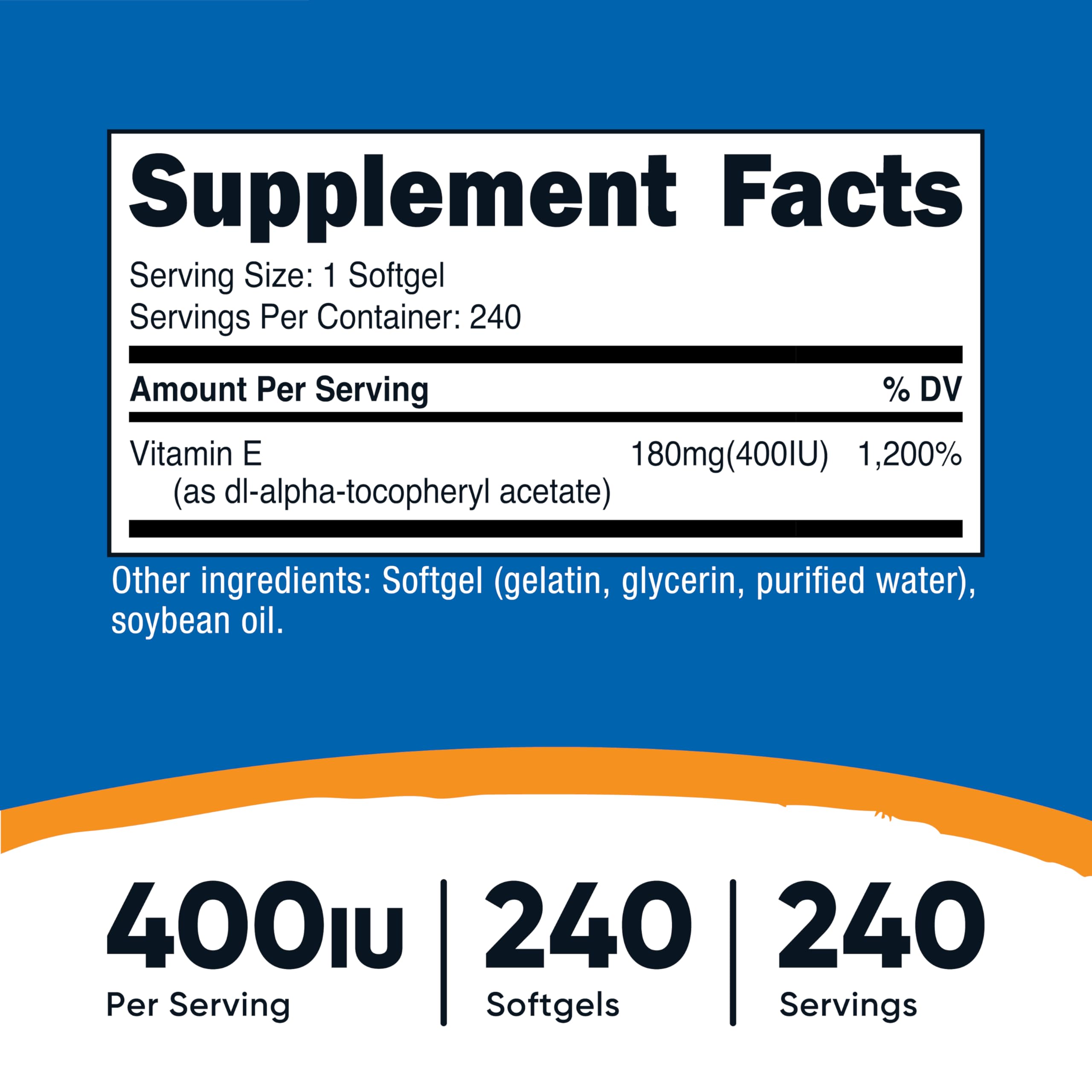 Nutricost Vitamin E 400 IU, 240 Softgel Capsules - Gluten Free, Non-GMO