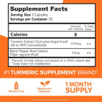 Qunol Turmeric 2250mg + Black Pepper for Enhanced Absorption, 90 Capsules | Extra Strength Curcumin Supplement with 95% Curcuminoids, Supports Joint Health and a Healthy Inflammation Response