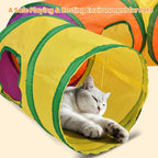 E-3-Way Cat Tunnel for Indoors Cats with Peek Holes & Hanging Balls