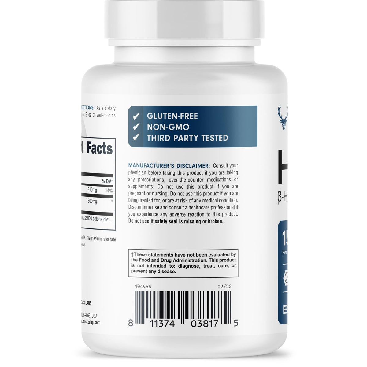 Bucked Up HMB (Beta-Hydroxy Beta-Methylbutyrate) 1500mg Per Serving, Essentials (60 Servings, 180 Capsules)