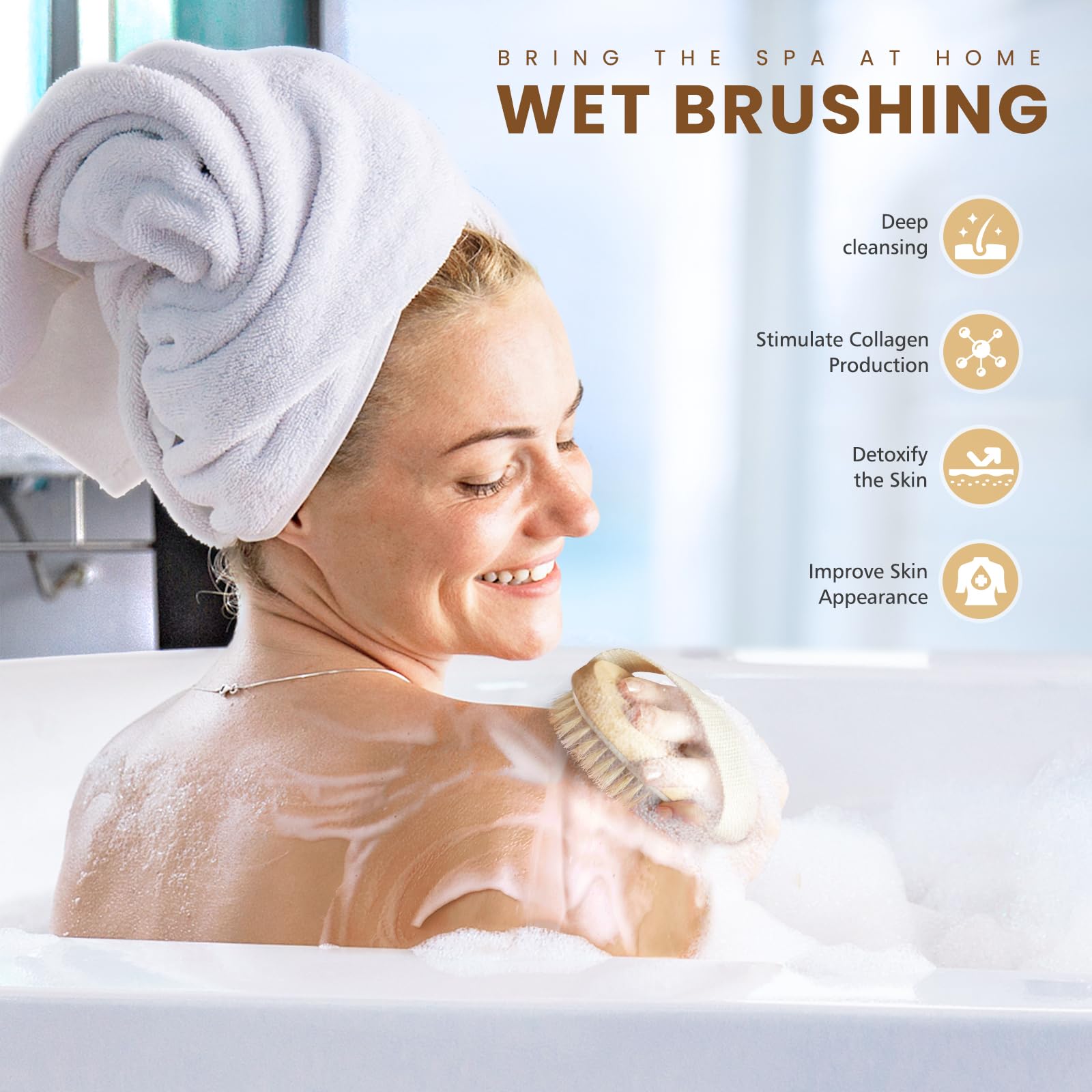POPCHOSE Dry Brushing Body Brush, Natural Boar Bristle Exfoliating Brush | Body Scrub for Smoother Skin: Supports Cellulite Treatment, Lymphatic Drainage and Blood Circulation Improvement