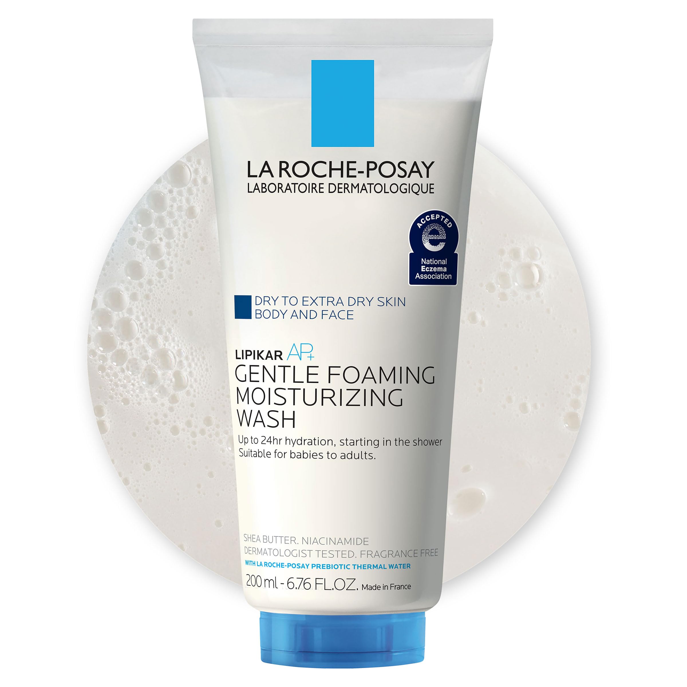 La Roche-Posay Lipikar AP+ Gentle Foaming Moisturizing Wash, Shea Butter + Niacinamide + Glycerin, Moisturizing Body Wash For Dry Skin, National Eczema Association Accepted, Dermatologist Tested