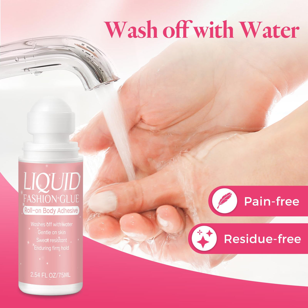 Body Adhesive for Clothing, Sweat Resistant & Long Lasting Body Glue for Clothes, Strong Hold for Dancers, Wigs, Bras, Stagewear & Costumes (2.54 Fl Oz)
