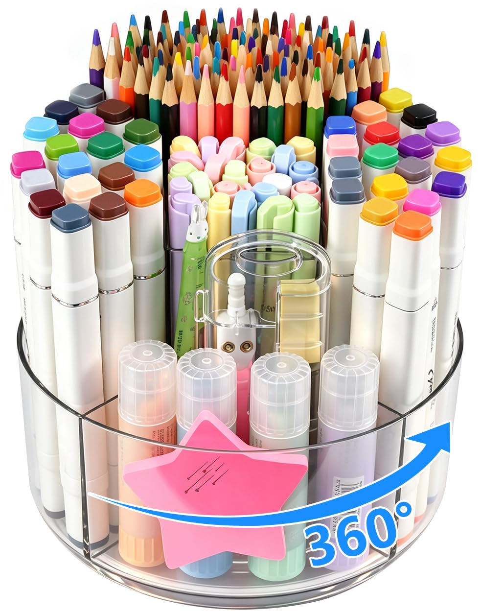 JIKIOU 430pcs Acrylic Pencil Holder Marker Organizer 360-Degree Rotating