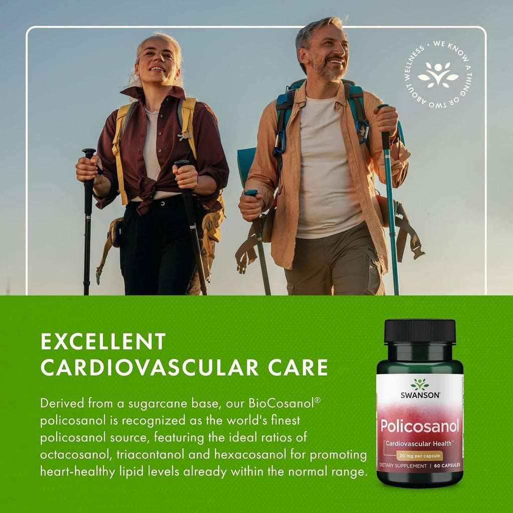 Buy now Swanson Policosanol - Supplement Helps Support Cardiovascular Health - All Natural Formula Aids Good Heart Health & Function - Helps Maintain Healthy Cholesterol Levels (60 Capsules, 20mg Each) at indiglob india