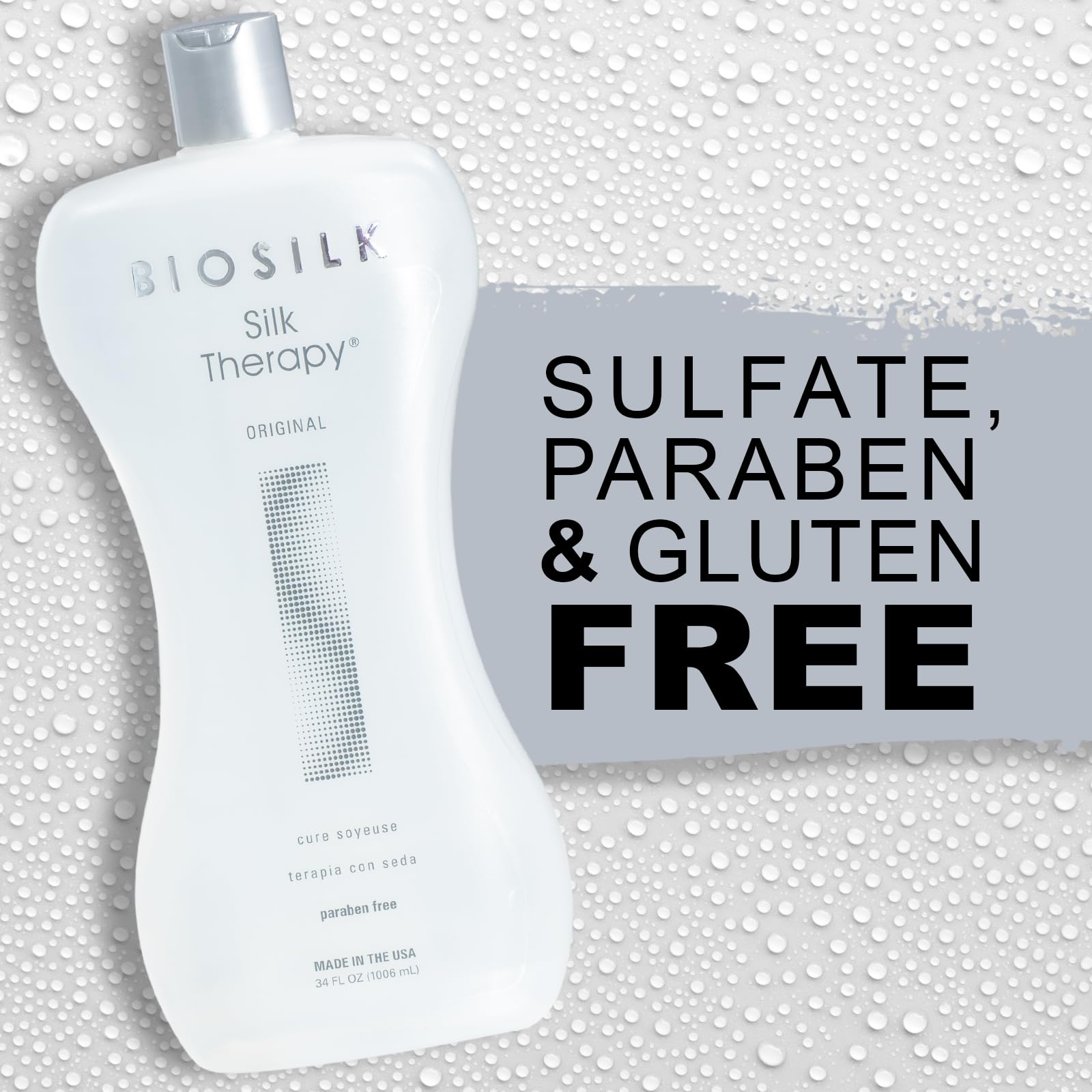 BioSilk Silk Therapy Original, Reconstructing Leave-In Hair Treatment, Adds Shine, Smooths & Prevents Split Ends, Sulfate-Free, Paraben-Free, Cruelty-Free, 34 Oz