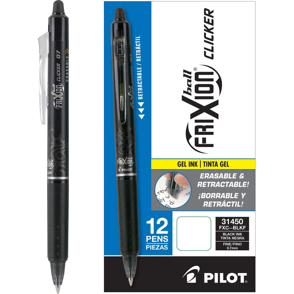 PILOT FriXion Clicker Erasable Gel Ink Pens, 0.7mm, Black Ink, 12-Pack