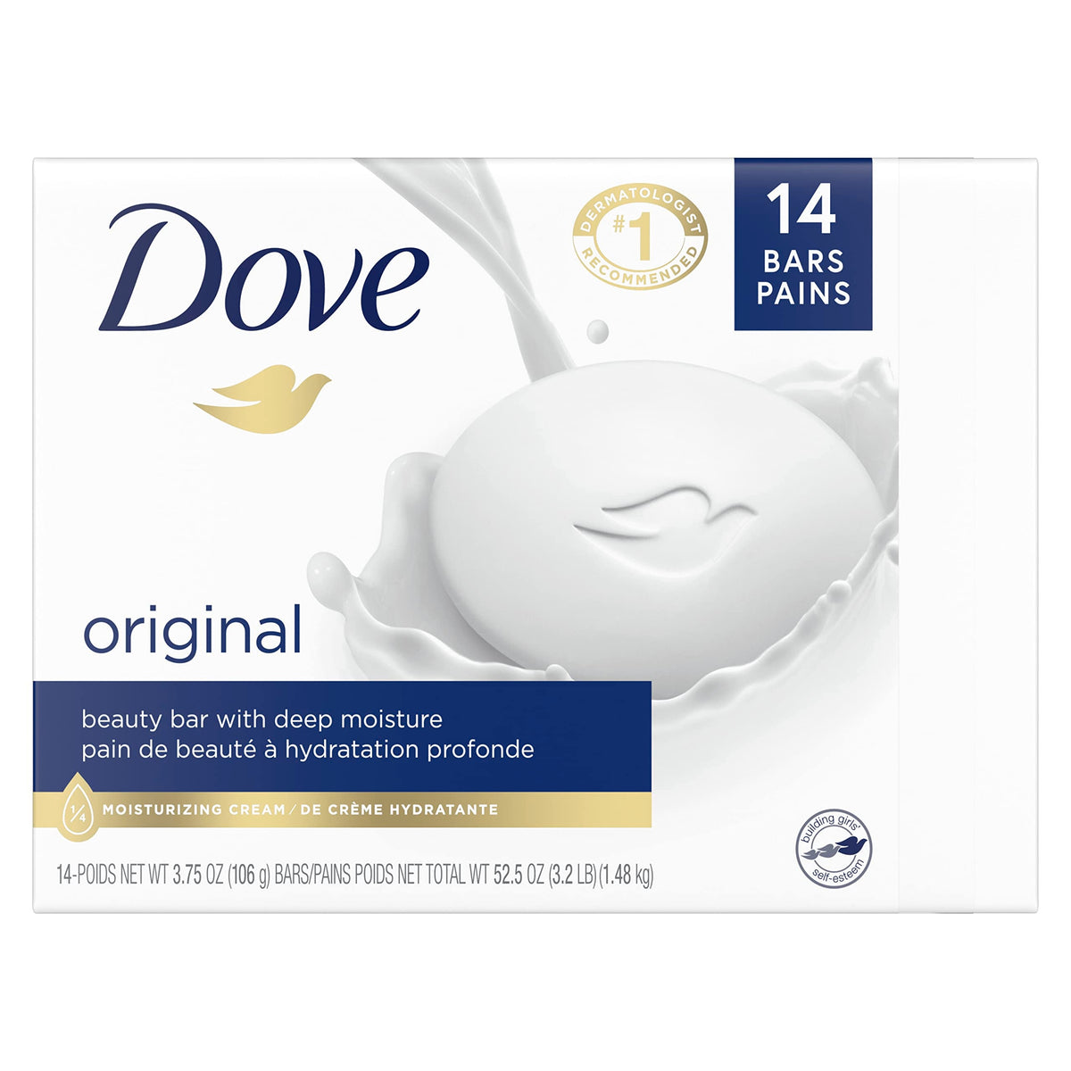 Discover genuine Dove Original Beauty Bar Soap, a 3-pack with deep moisture for hydrated skin. Dermatologist recommended.