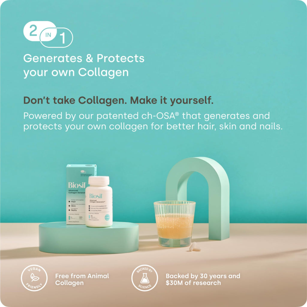 Biosil Collagen Booster Supplement - 30 Original Capsules | Patented ch-OSA Activator for Skin, Hair, Nails & Joints - Supports Natural Production - 15-Day Supply