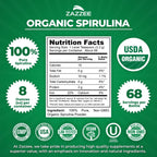 Zazzee USDA Organic Spirulina Powder, 8 Ounces, 68 Servings, 100% Pure | Certified Kosher, Non-Irradiated, Mess-Free Wide Mouth Container, Fresh Smell and Neutral Taste, Non-GMO, Made in USA