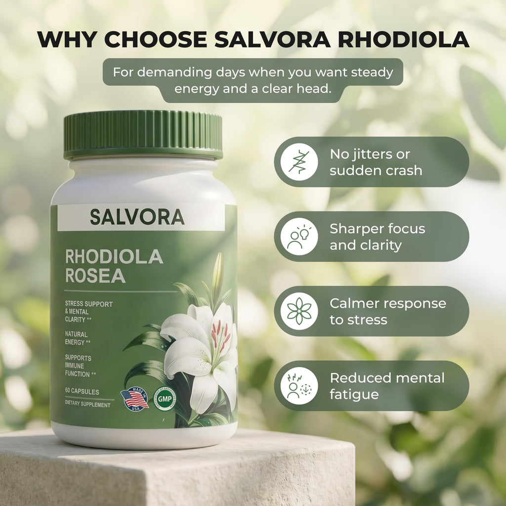 Rhodiola Rosea Supplement – Golden Root Adaptogen Capsules - Rhodiola Rosea Extract Powder Alternative with Salidroside for Stress Support - Energy, Focus & Performance