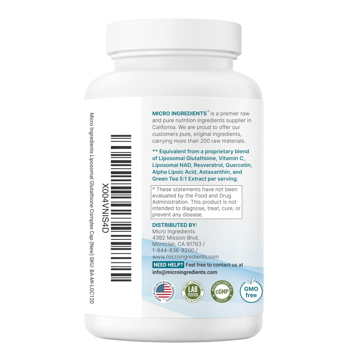 Micro Ingredients Liposomal Reduced Glutathione Complex 3,000mg - 8‑in‑1 Advanced Glutathione Supplement with NAD, Resveratrol, Quercetin, Alpha Lipoic Acid & Vitamin C - 120 Vegetarian Caps