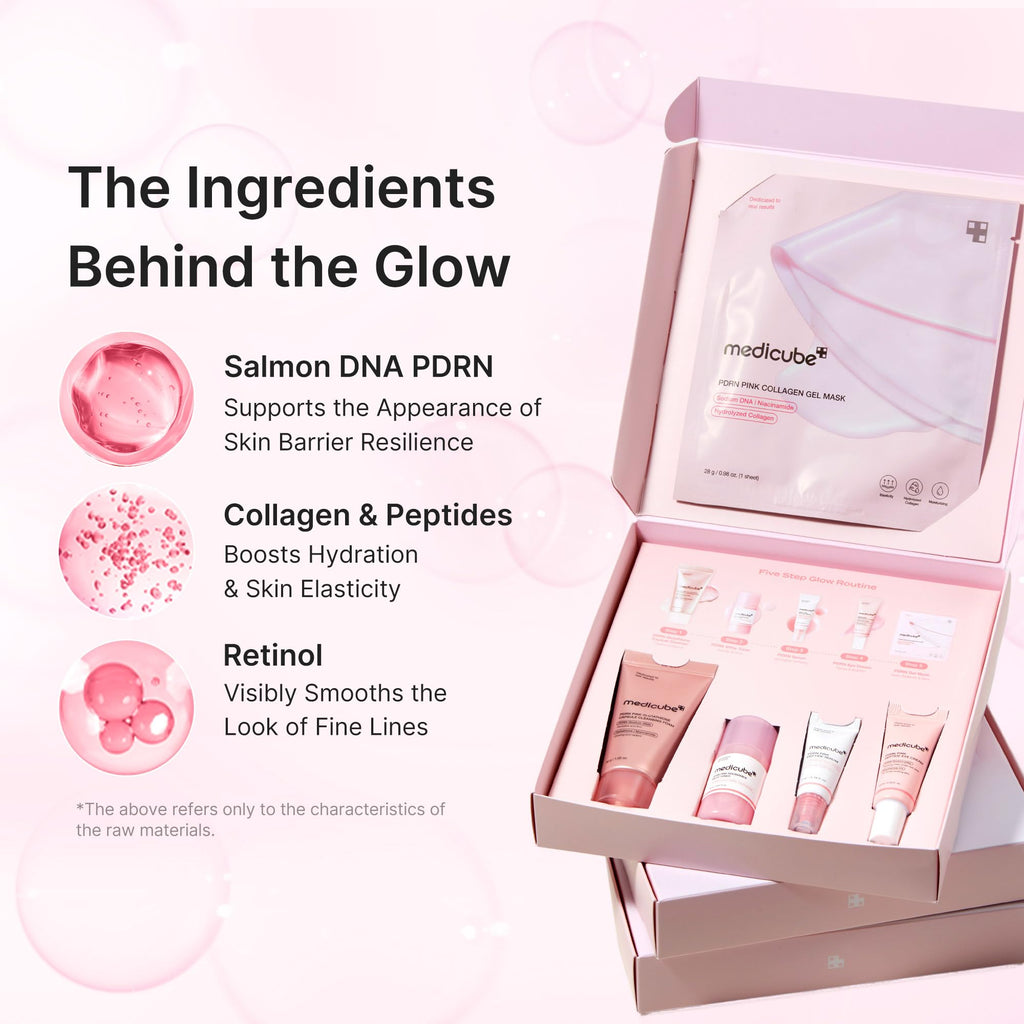 medicube PDRN Glow Essentials Kit, Mini Skincare Travel Set, 5-Step Routine