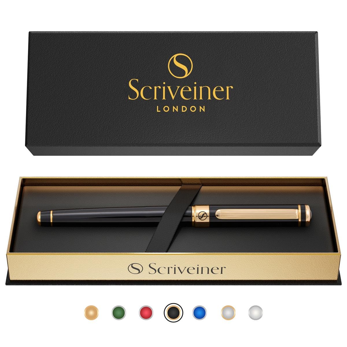 Buy now Scriveiner Black Lacquer Rollerball Pen - Stunning Luxury Pen, Real Gold Plating, Schmidt Ink Refill, Best Roller Ball Gift Set for Men & Women, Professional, Executive Office, Nice Pens 1. Black with Gold at indiglob india