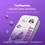 DR.DENT Purple Toothpaste Tablets with 10% Hydroxyapatite, Pap & Xylitol, Color-Correcting *Whitening Formula, Fluoride-Free, SLS-Free, Vegan, 45-Day Supply (90 Chewable Tablets)