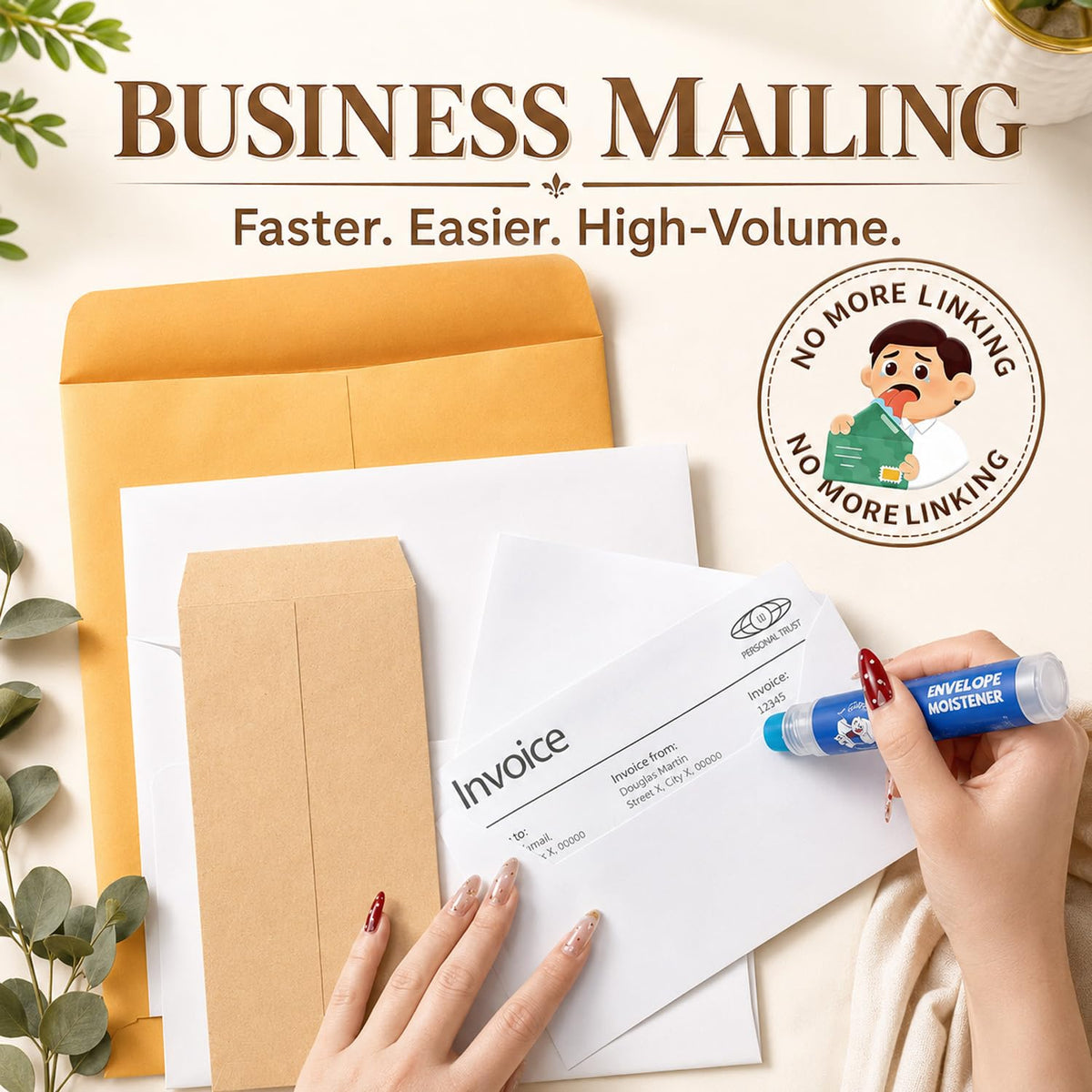 Stroke-N-Seal Envelope Moistener, 50mL*4 Envelope Sealer for Bulk Mailing