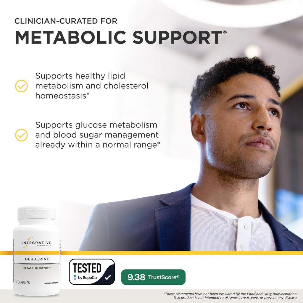 Integrative Therapeutics® Berberine - 1000–1500 mg Daily - Berberine HCL Supplement for Metabolic Support* - Gluten-Free & Vegan Supplements for Men & Women - 60 Capsules