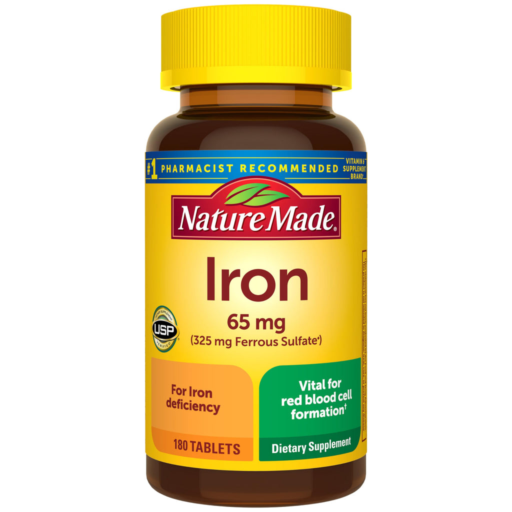 Nature Made Iron 65 mg (325 mg Ferrous Sulfate) Tablets, 180 Tablets | Iron Supplements for Men and Women with an Iron Deficiency, Dietary Supplement for Red Blood Cell Support, 180 Day Supply