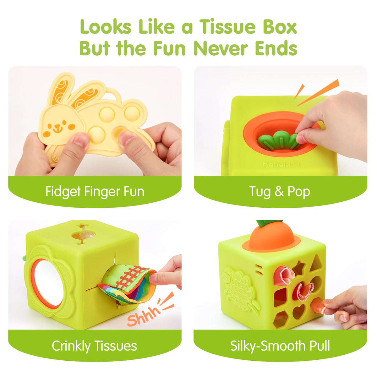 hahaland Silicone Baby Tissue Box Toy - Montessori Baby Toys 6-12 Months