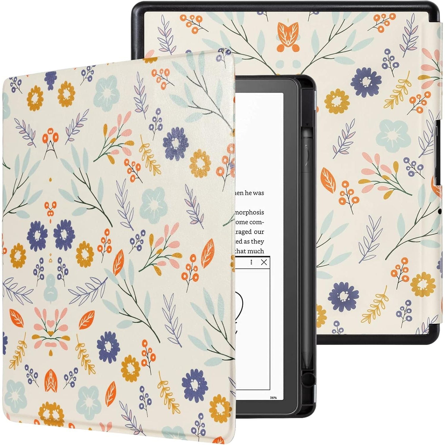 Buy now CoBak Case for Kindle Scribe - All New PU Leather Cover with Auto Sleep Wake Feature for Kindle Scribe 10.2" 2022 & 2024 Released with Pen Holder *Flowers sea at indiglob india
