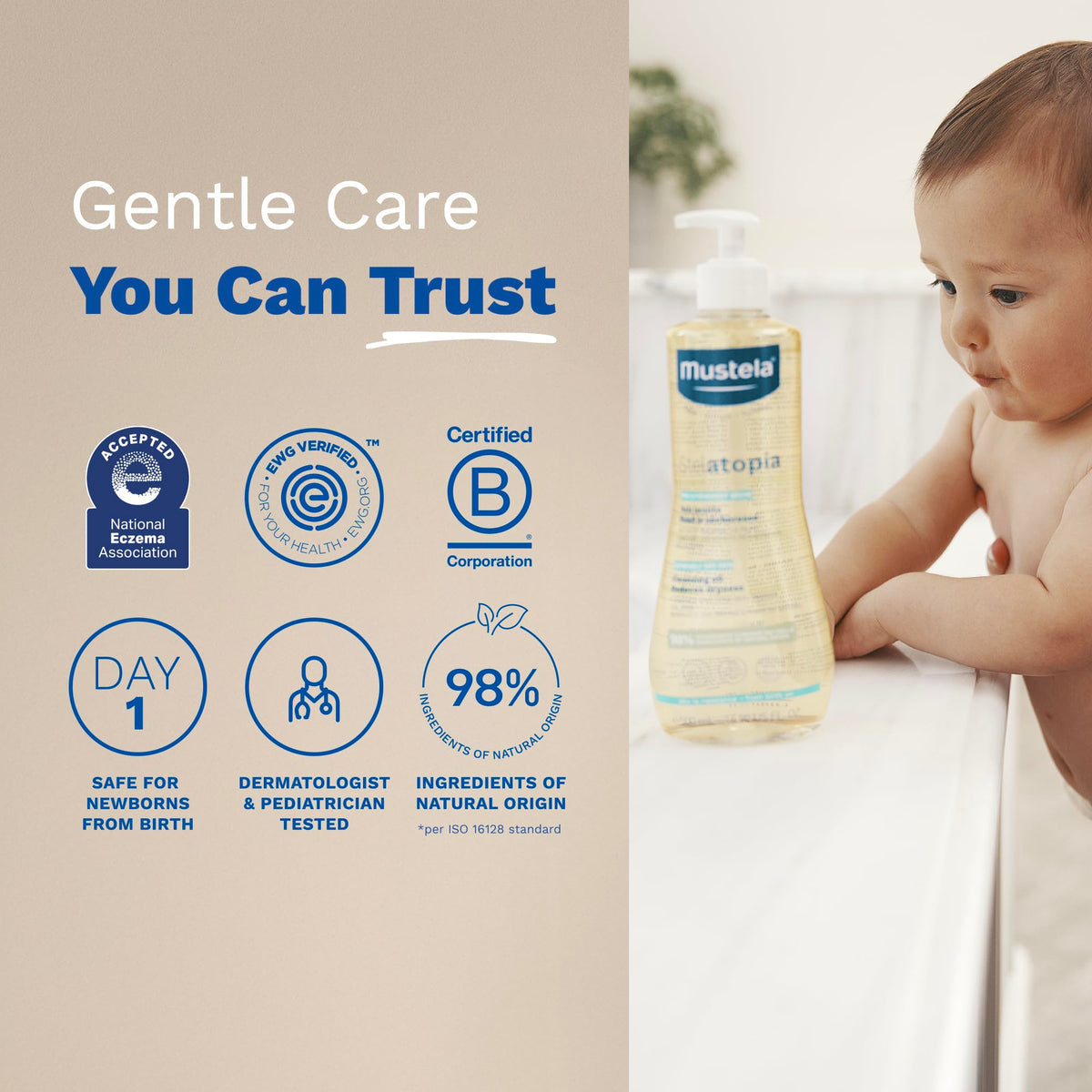 Mustela Stelatopia Eczema-Prone Skin Cleansing Oil - Baby Body Wash with Natural Avocado & Sunflower Oil - Family Skin Care Essentials - EWG Verified - Fragrance-Free & Tear Free - 16.9 fl. oz.