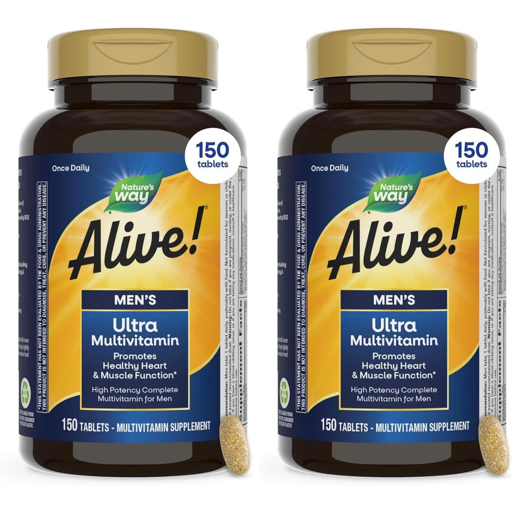 Nature's Way Alive! Men’s Daily Ultra Potency Multivitamin Tablets, 150 ct | Complete High Potency Men’s Daily Vitamin Promotes Heart & Muscle Function*, B-Vitamins, Zinc and Antioxidants