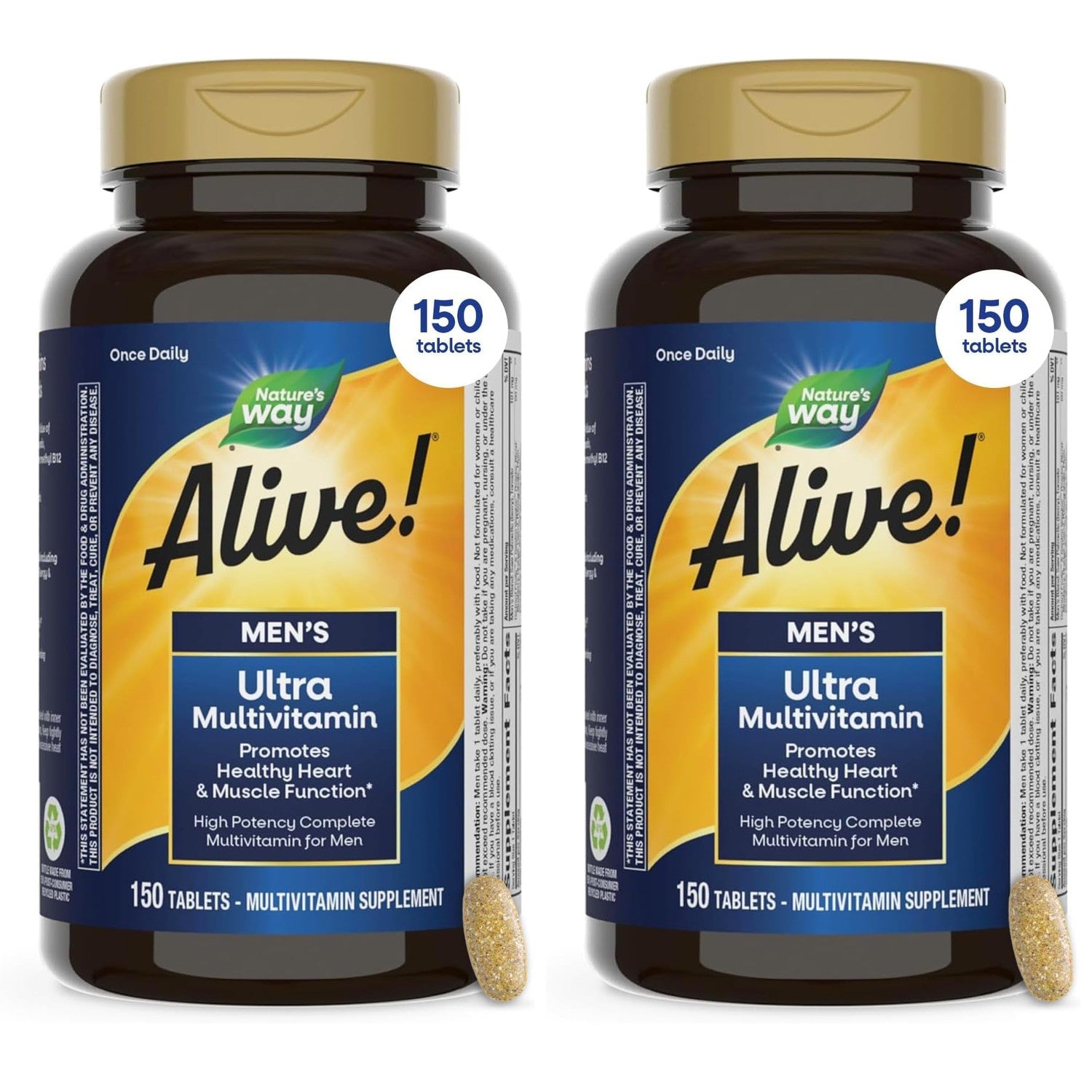 Nature's Way Alive! Men’s Daily Ultra Potency Multivitamin Tablets, 150 ct | Complete High Potency Men’s Daily Vitamin Promotes Heart & Muscle Function*, B-Vitamins, Zinc and Antioxidants