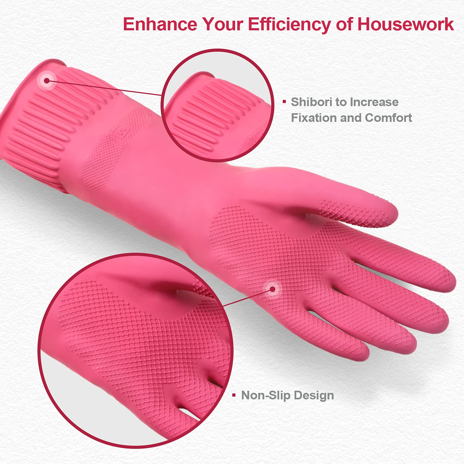 Buy now Mamison 2 Pairs Reusable Waterproof Household Dishwashing Cleaning Rubber Gloves, Non-Slip Kitchen Glove (Pink, Medium (Pack of 2)) at indiglob india